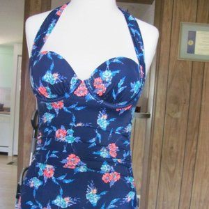 LADIES FLORAL BATHING SUIT HALTER TANKINI TOP BNWT